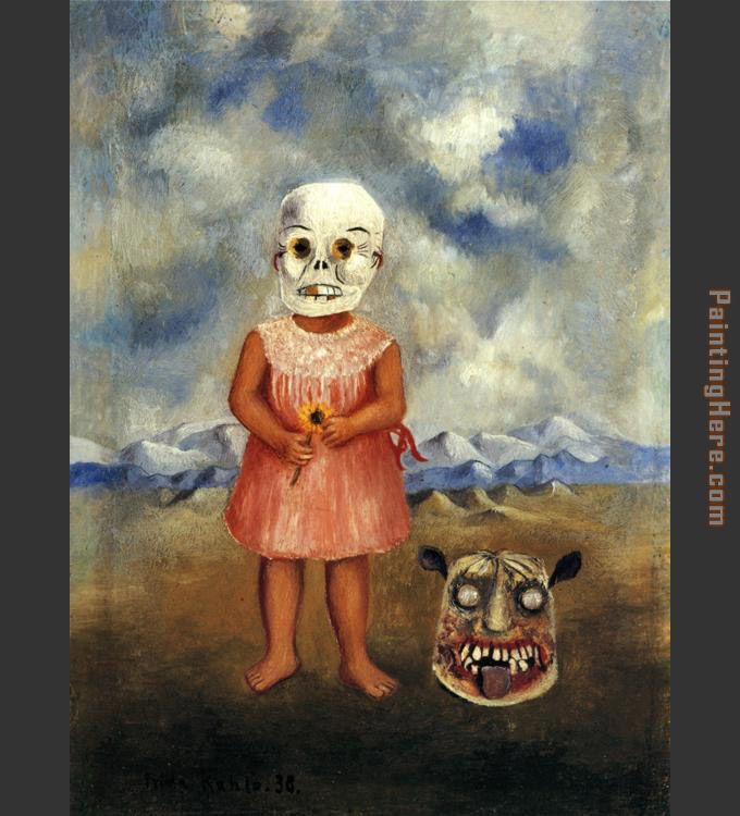 Girl with Death Mask painting - Frida Kahlo Girl with Death Mask art painting